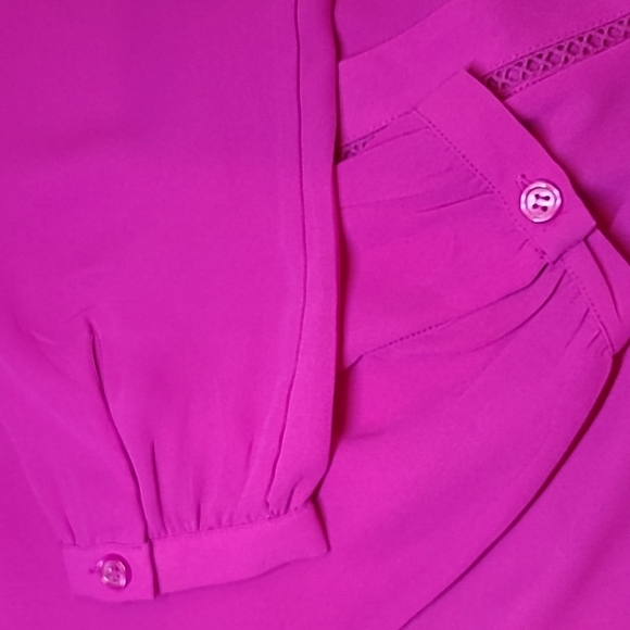 INC INTERNATIONAL CONCEPTS FUCHSIA LONG SLEEVE V NECK CROSSOVER BLOUSE - Picture 11 of 14